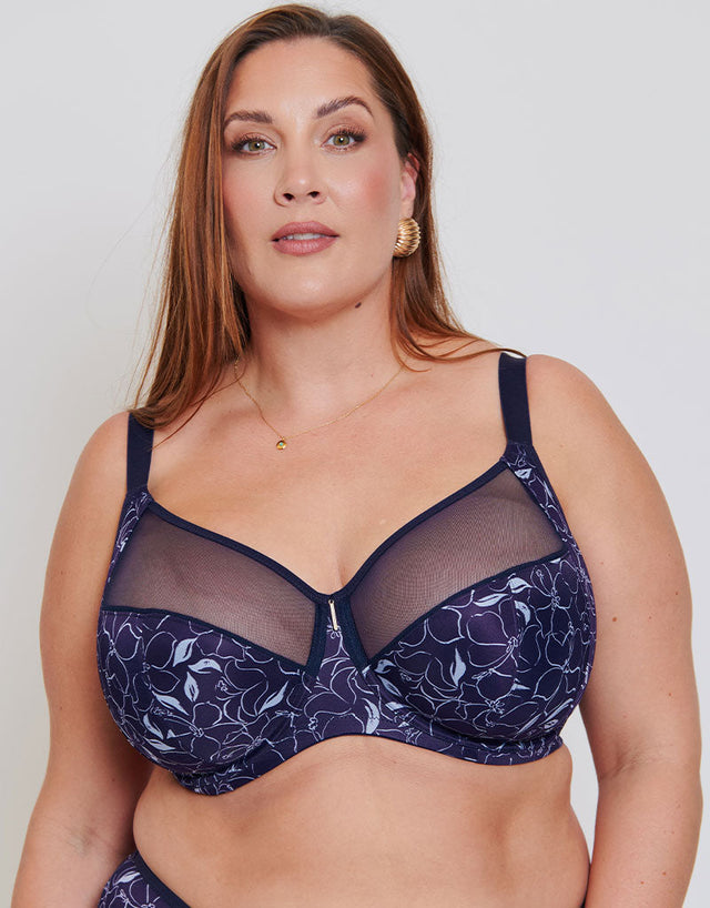 Adella Athena Aura Full Cup Side Support Bra Navy Floral Print