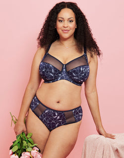 Adella Athena Aura Full Cup Side Support Bra Navy Floral Print