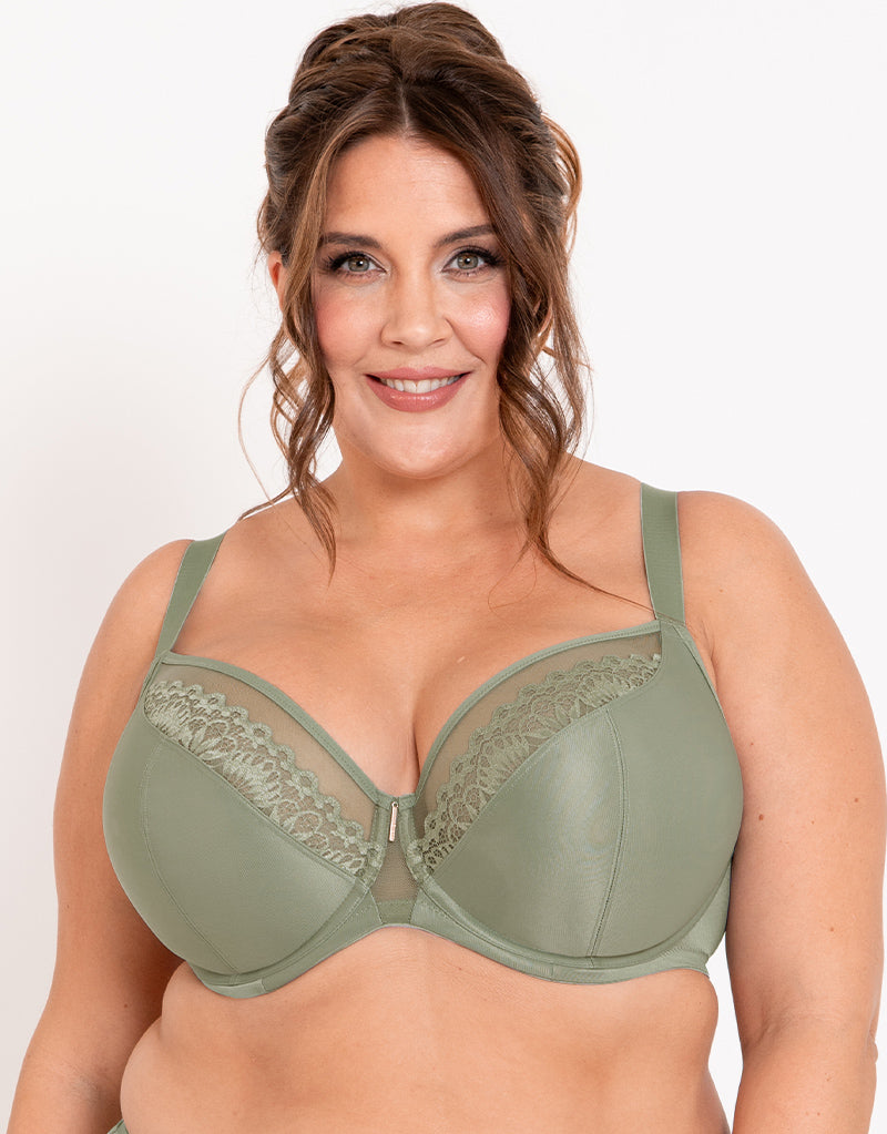 Buy Padded Wired Full Cup Strapless Balconette Bra in Olive Green
