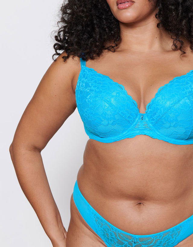 Ann Summers Sexy Lace Padded Plunge Bra Bright Blue