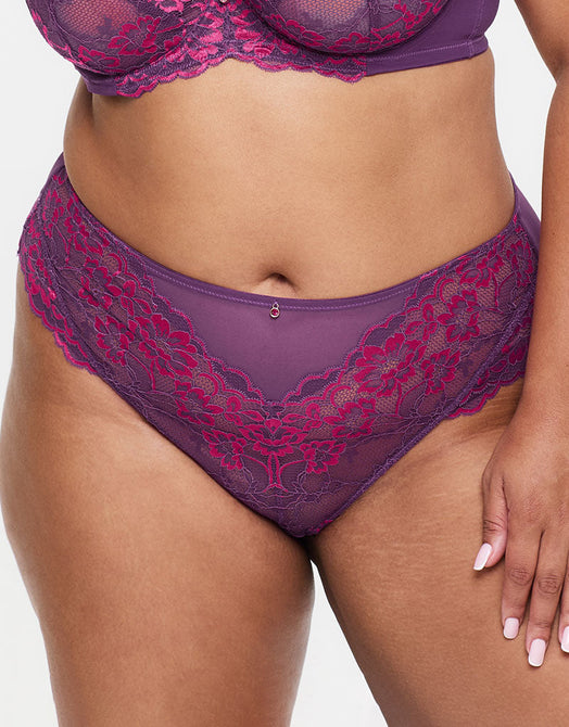Ann Summers Sexy Lace High Waist Brazilian Brief Dark Purple