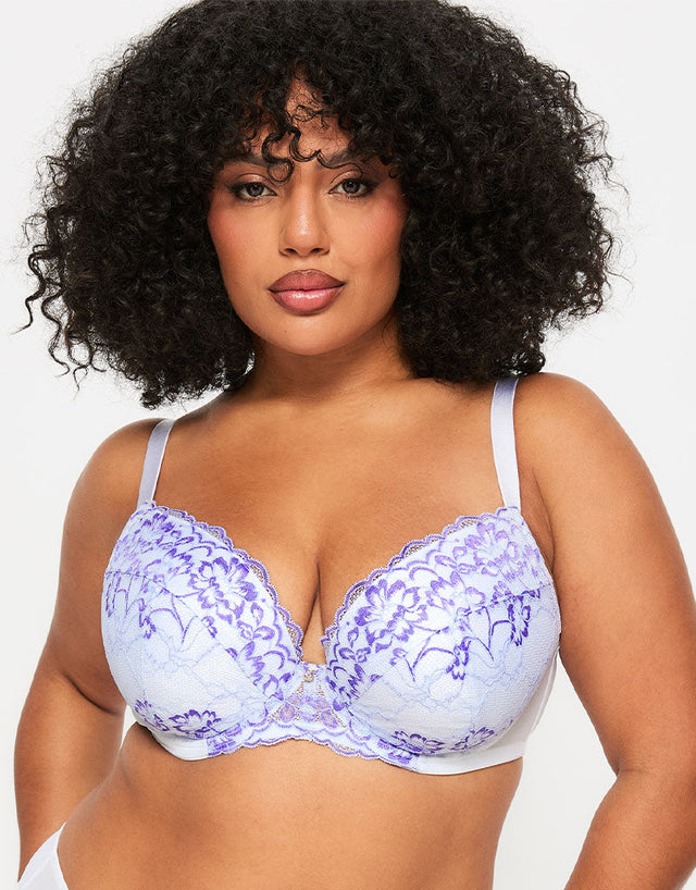 Ann Summers Sexy Lace Padded Plunge Bra White/Lilac