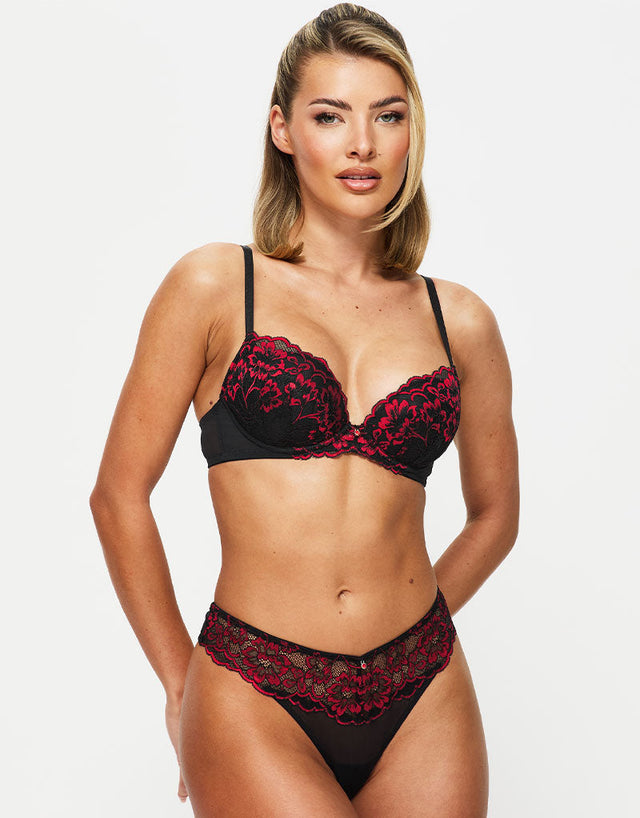 Ann Summers Sexy Lace Padded Plunge Bra Black/Red