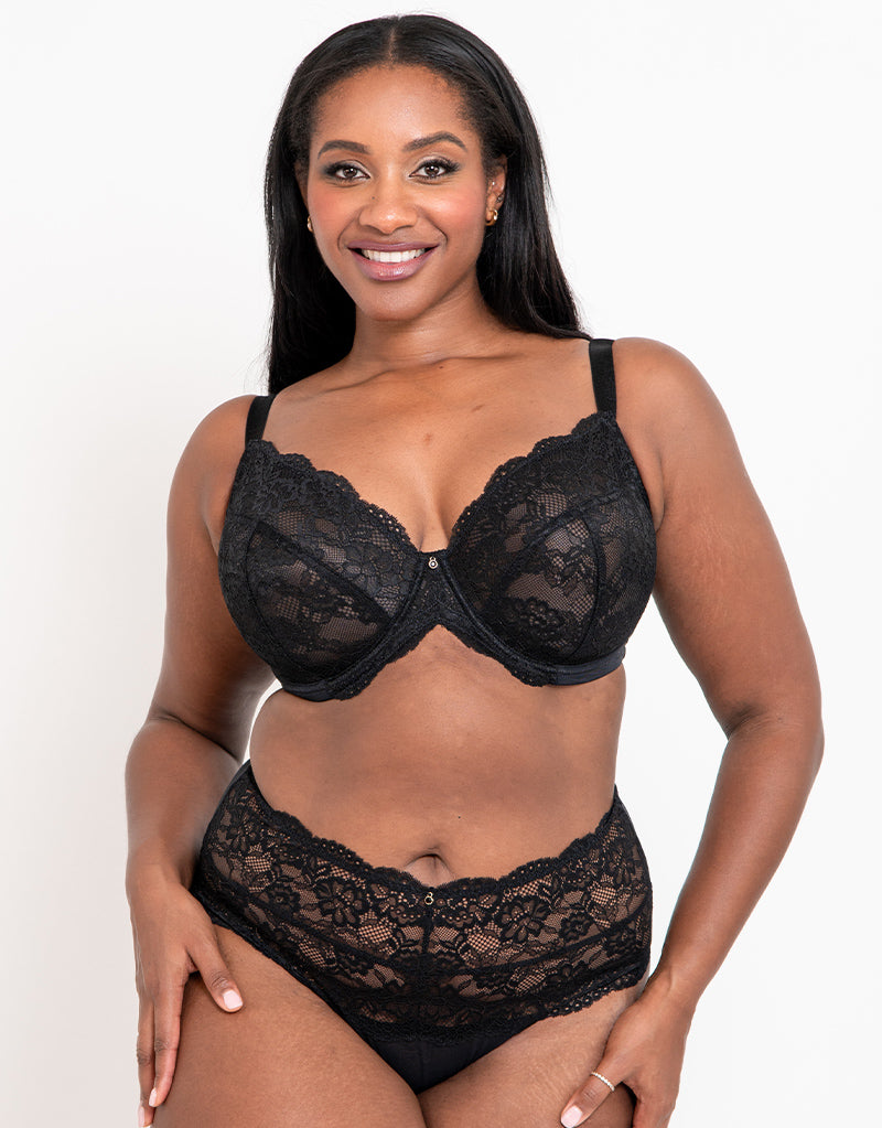 Buy DD-GG Black Recycled Lace Comfort Full Cup Bra 36E