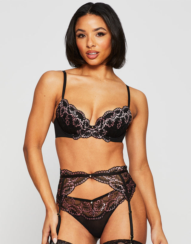 Ann Summers Sexy Lace Planet Padded Plunge Bra Black/Pink