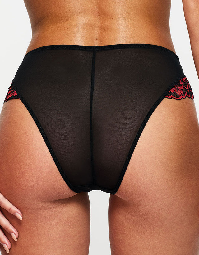 Ann Summers Sexy Lace High Waist Brazilian Brief Black/Red