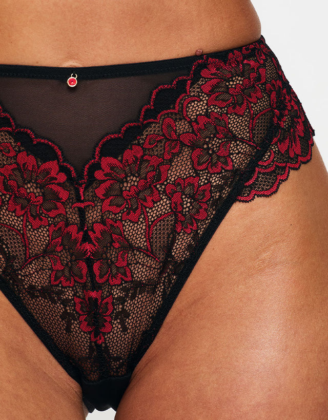 Ann Summers Sexy Lace High Waist Brazilian Brief Black/Red