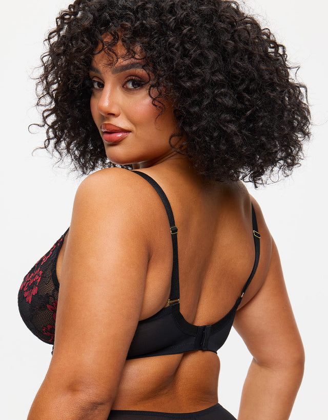 Ann Summers Sexy Lace Planet Plunge Bra Black Red  Brastop US