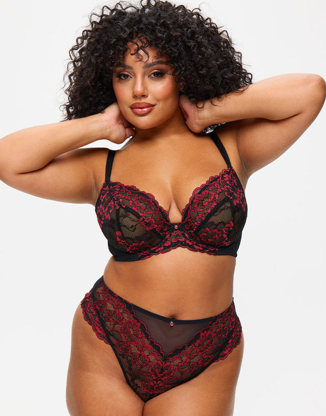 Ann Summers Sexy Lace High Waist Brazilian Brief Black/Red