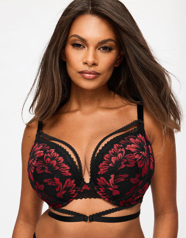 Ann Summers Yours Truly Padded Plunge Bra Black/Red