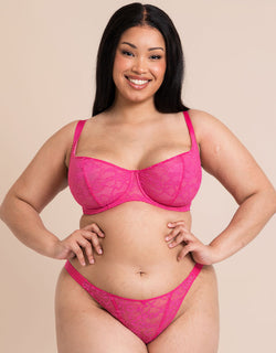 Curvy Kate All Night Lace Scooped Multiway Balcony Bra Hot Pink/ Blush