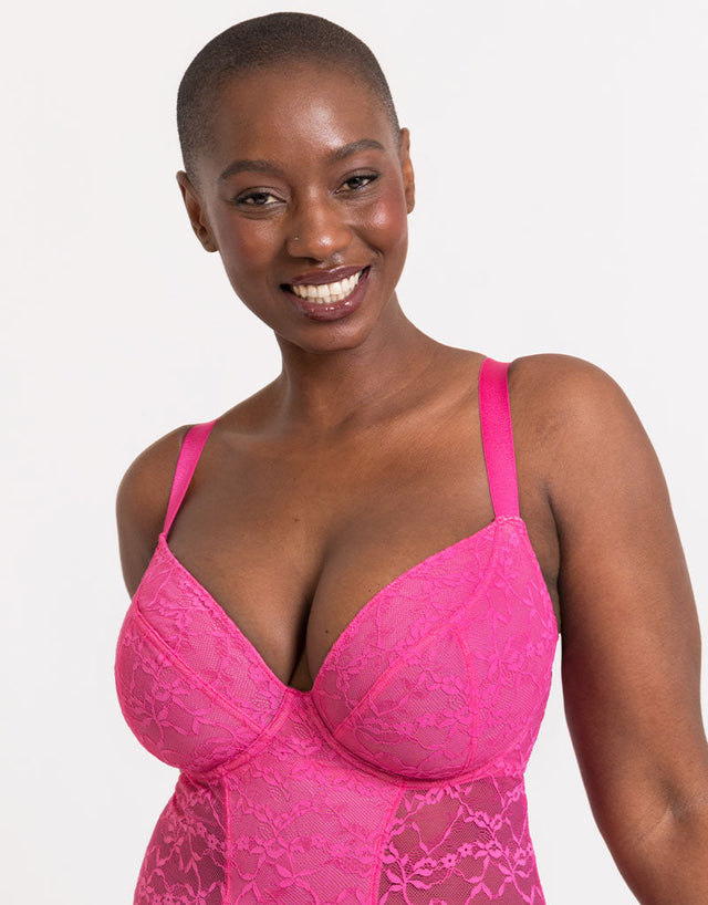 Curvy Kate All Night Lace Plunge Body Hot Pink/ Blush