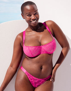 Curvy Kate All Night Lace Scooped Multiway Balcony Bra Hot Pink/ Blush