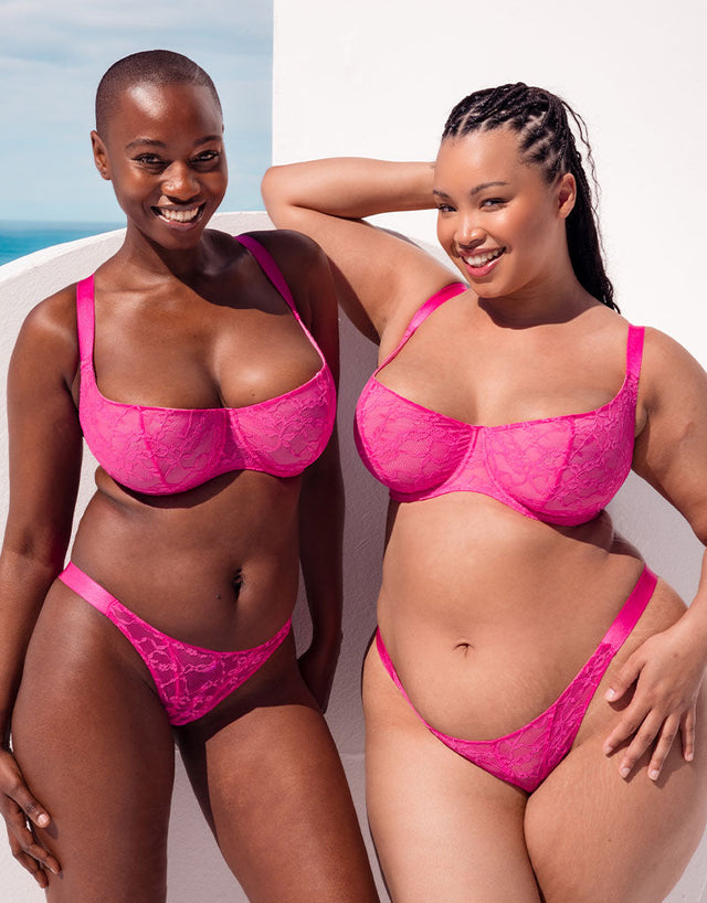 Curvy Kate All Night Lace Scooped Multiway Balcony Bra Hot Pink/ Blush