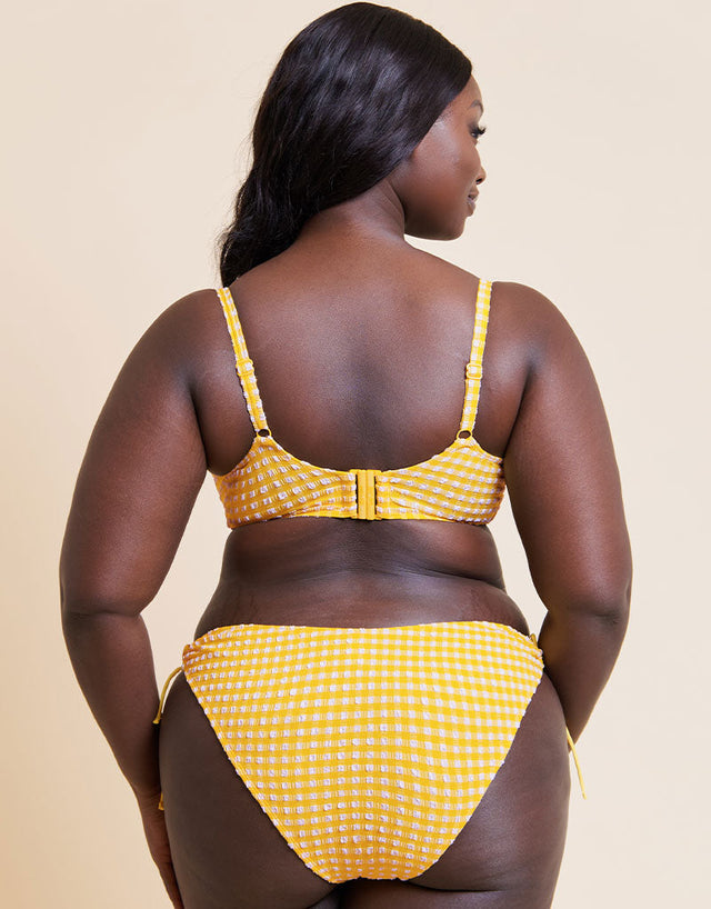 Curvy Kate Holiday Check Scooped Balcony Bikini Top Sunshine Yellow