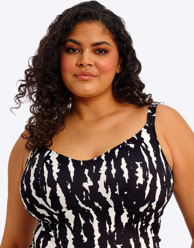 Elomi Echo Shell Non-Wired Swimsuit Black/White Print