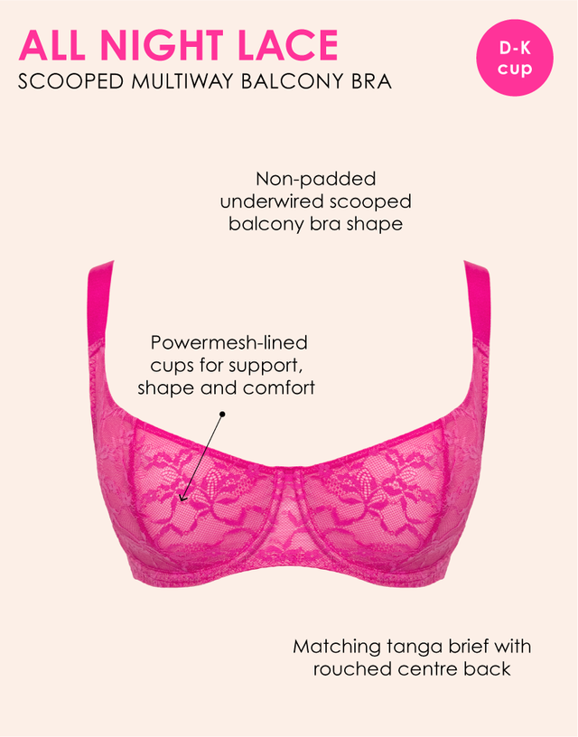 Curvy Kate All Night Lace Scooped Multiway Balcony Bra Hot Pink/ Blush