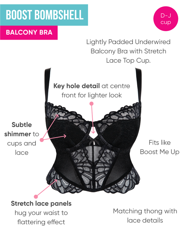 Curvy Kate Boost Bombshell Longline Padded Balcony Bra Black Sparkle