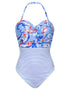 Figleaves Tahiti Twist Bandeau Control Swimsuit Blue Floral