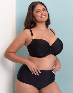 Flirtelle Maya Bay Padded Balcony Bikini Top Black