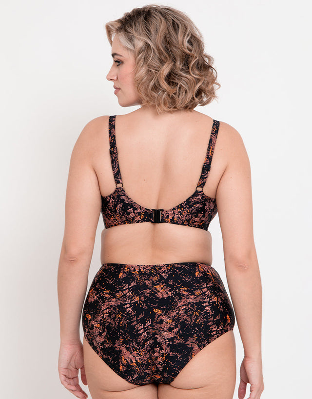 Flirtelle Maya Bay Padded Balcony Bikini Top Black Print