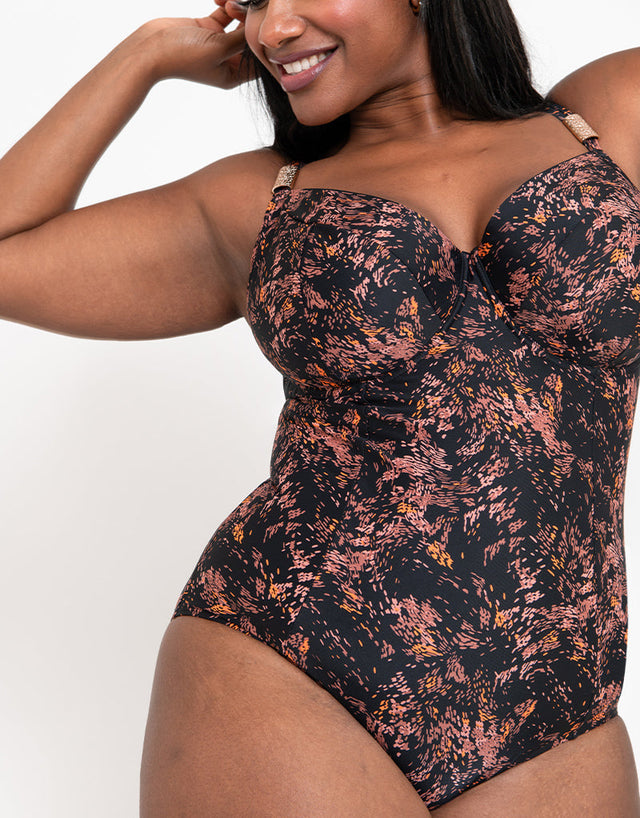 Flirtelle Maya Bay Balcony Swimsuit Black Print