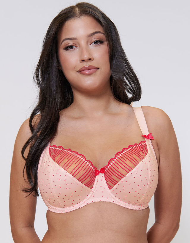 Flirtelle Riley Balcony Bra Pink Polka Dot Print