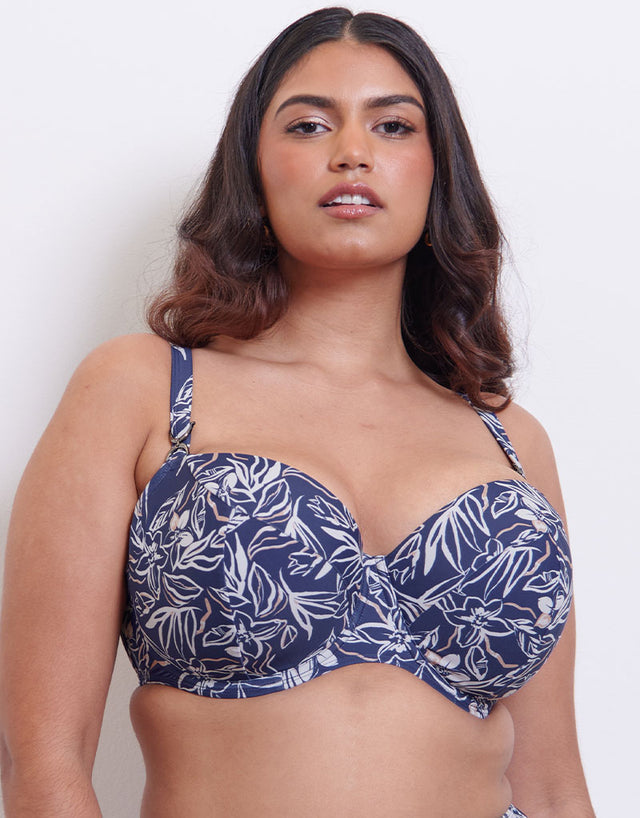 Flirtelle Verona Beach Padded Balcony Bikini Top Navy Print
