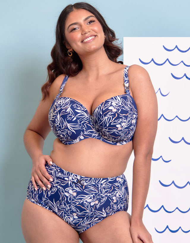 Flirtelle Verona Beach Padded Balcony Bikini Top Navy Print