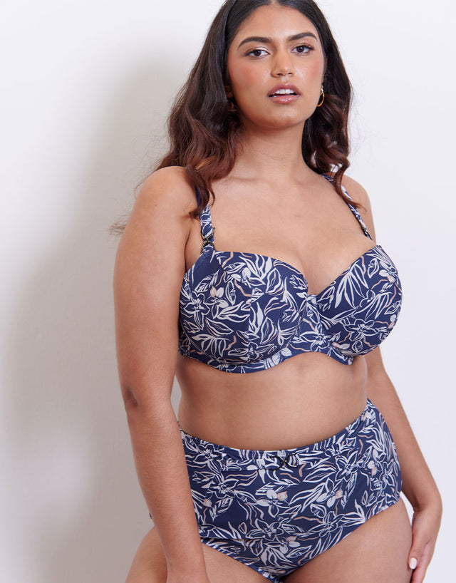Flirtelle Verona Beach Padded Balcony Bikini Top Navy Print
