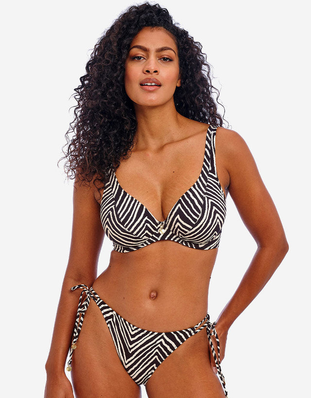 Freya Fiji Falls High Apex Plunge Bikini Top Black Stripe