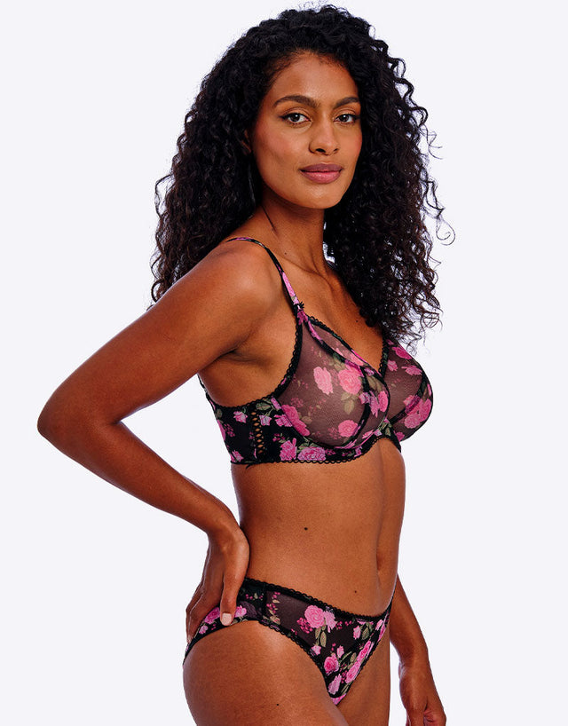 Freya Rose Blossom Plunge Bra Black Rose Print