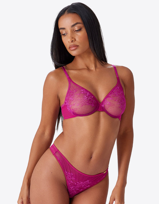 Gossard Glossies Lace Sheer Bra Vivid Fuchsia