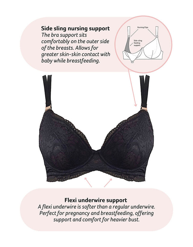 Hot Milk Heroine Plunge Nursing Bra Black