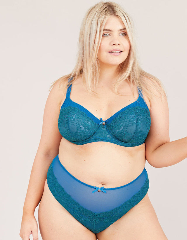 Oola Tonal Lace High Waist Brief Teal/Emerald