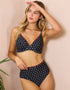 Peek & Beau Dottie Scallop Plunge Bikini Top Black/White Dot Print