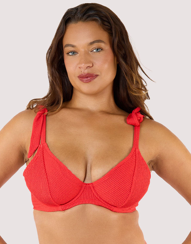 Peek & Beau Hattie Crinkle Plunge Bikini Top Red