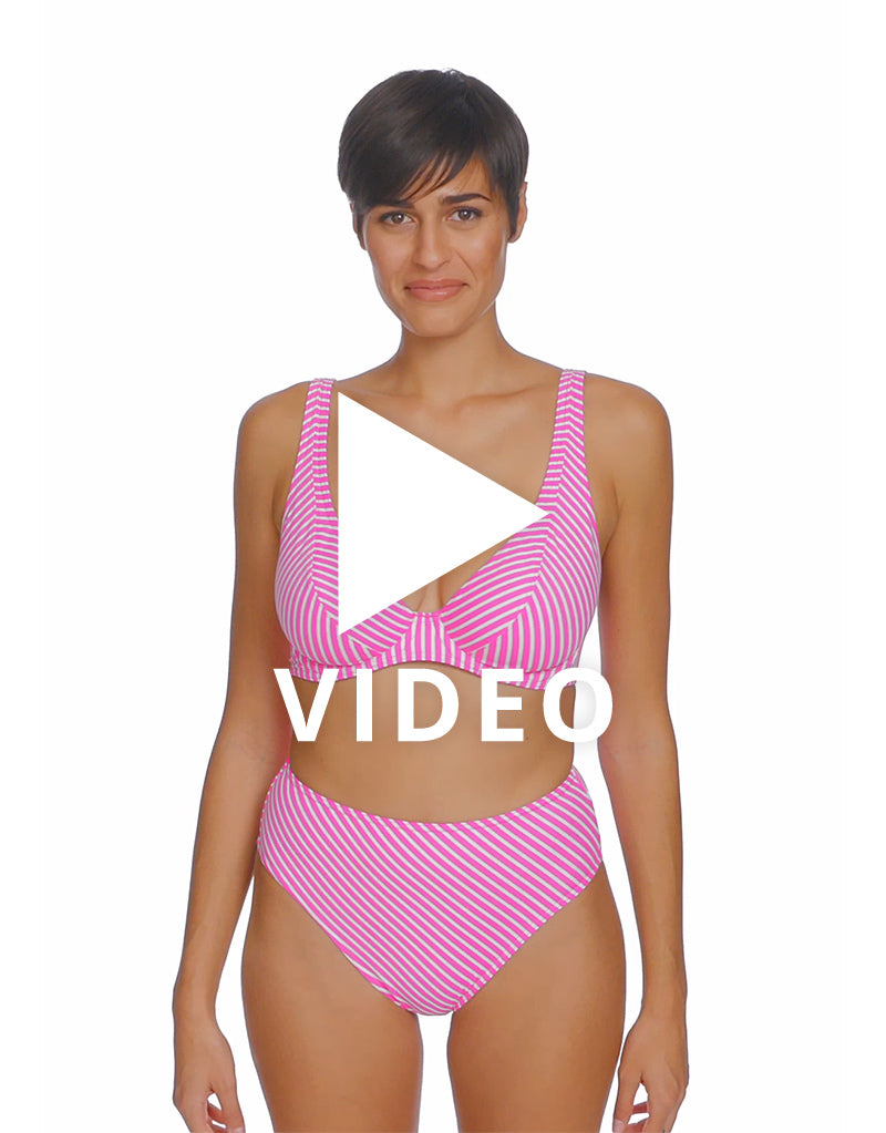 Get the 360 view of the Freya Jewel Cove high apex bikini top in Stripe Raspberry