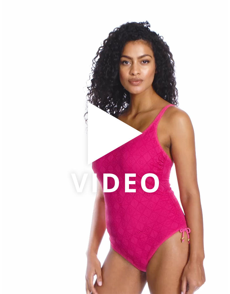 Get a 360 look at the Freya Nomad Nights crochet swimsuit in Fuchsia Pink