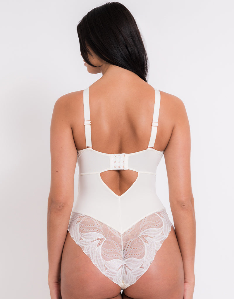 Ivory Rose Fuller Bust DD-G bridal lace and mesh bodysuit in white