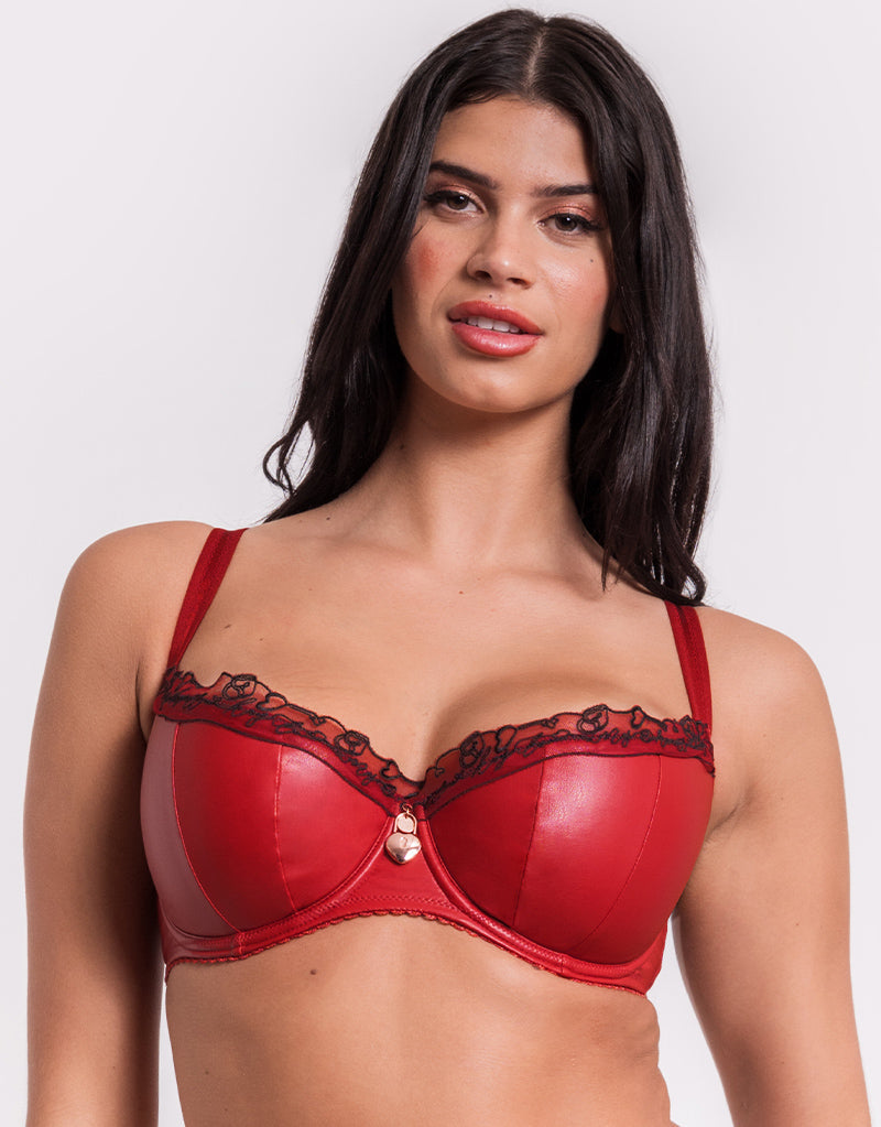 Poppie Embroidered Demi Cup Plunge Underwired Bra - For Her from