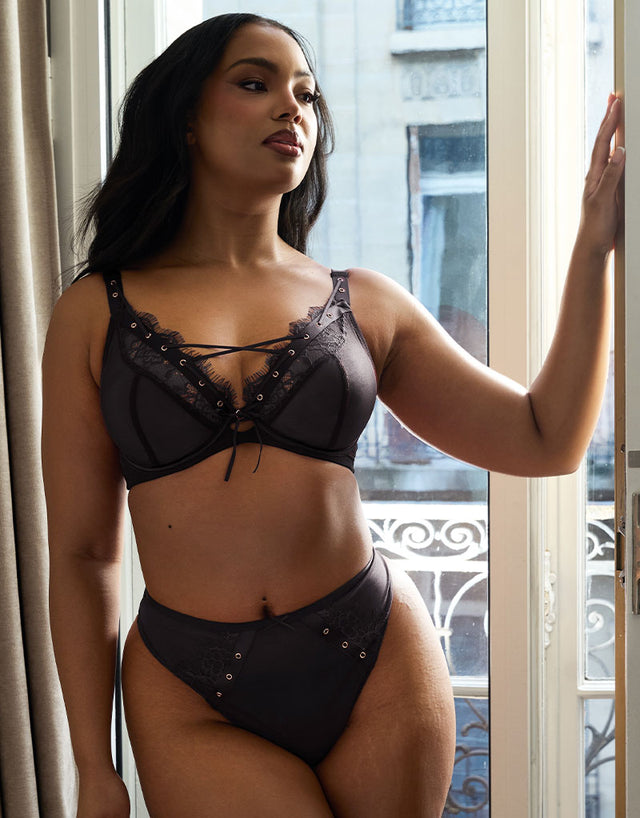 Scantilly Laced Up Plunge Bra Black