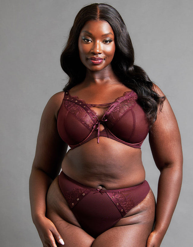 Scantilly Laced Up Plunge Bra Merlot