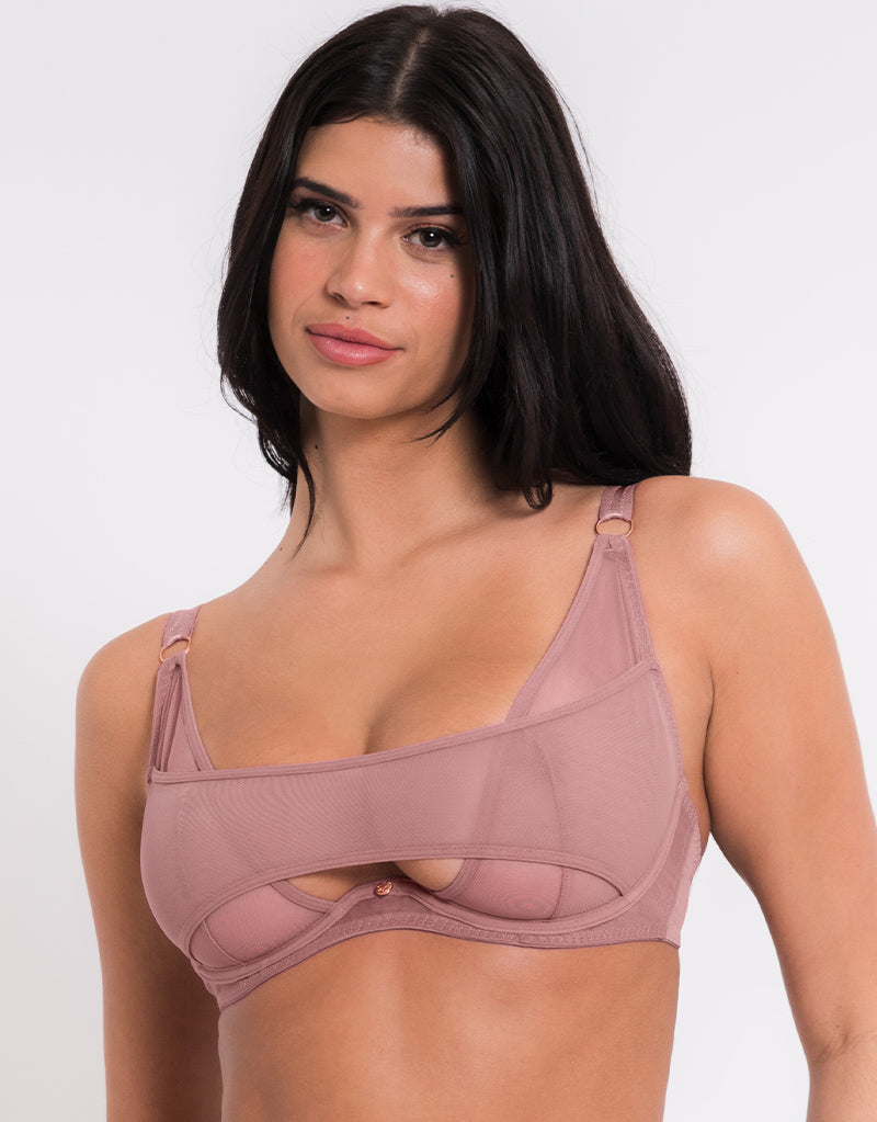 Scantilly Peep Show Deep Plunge Bra Dusty Rose Brastop US