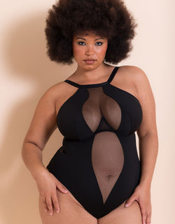 Scantilly Swerve High Neck Wired Bodysuit Black