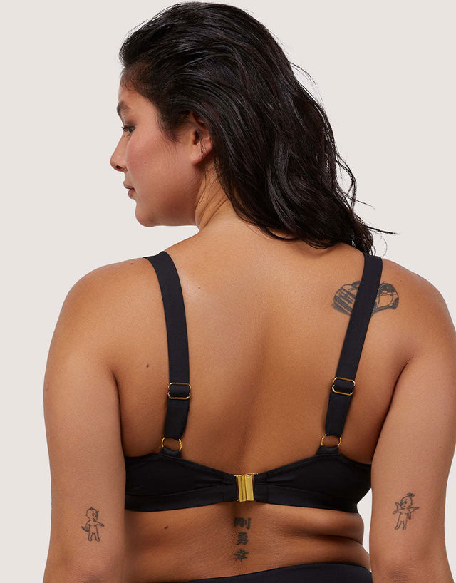 Wolf & Whistle Eloise Illusion Mesh Plunge Bikini Top Black