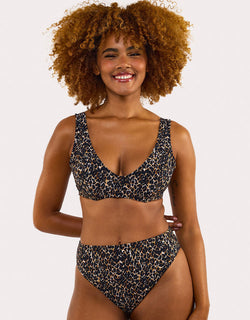 Wolf & Whistle Juliet Crop Plunge Bikini Top Leopard Print