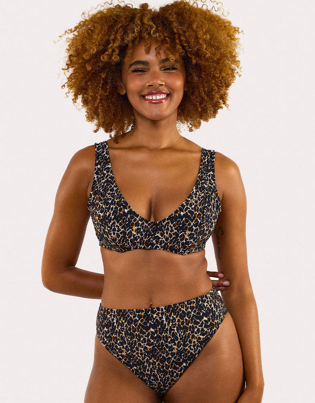 Wolf & Whistle Juliet Crop Plunge Bikini Top Leopard Print