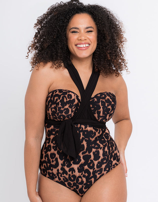 Curvy Kate Wrapsody Bandeau Strapless Multiway Swimsuit Leopard Print