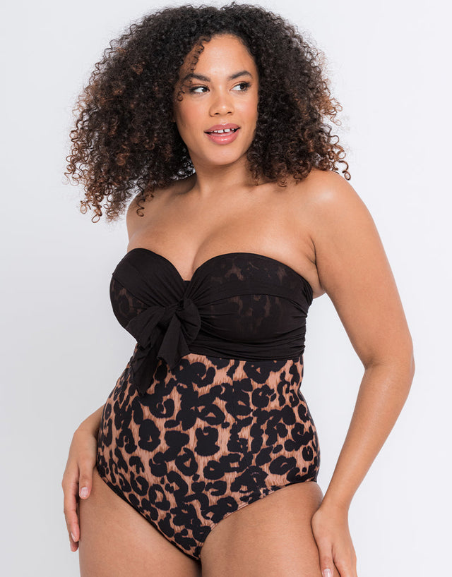 Curvy Kate Wrapsody Bandeau Strapless Multiway Swimsuit Leopard Print
